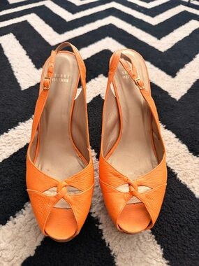Stuart Weitzman Metro Papaya Llama Orange Slingback Heels